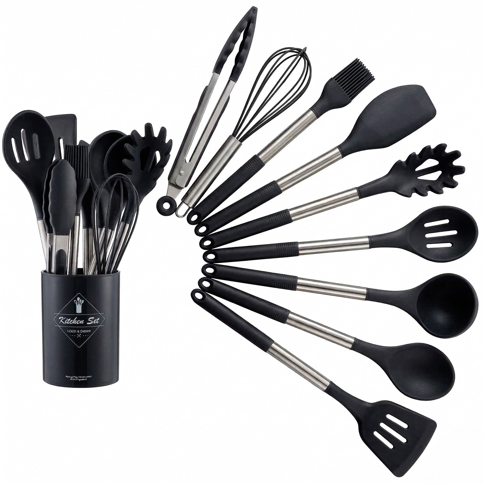 Kitchen Utensil Set for Efficient Cooking and Baking - Cutlery set - Black - Seravelle Home
