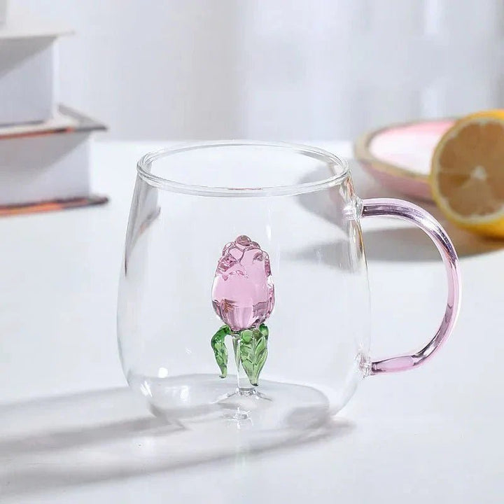 Lena - Borosilicate Glass Mug with 3D Animal Design for Coffee and Tea - Mug - Flower - Seravelle Home