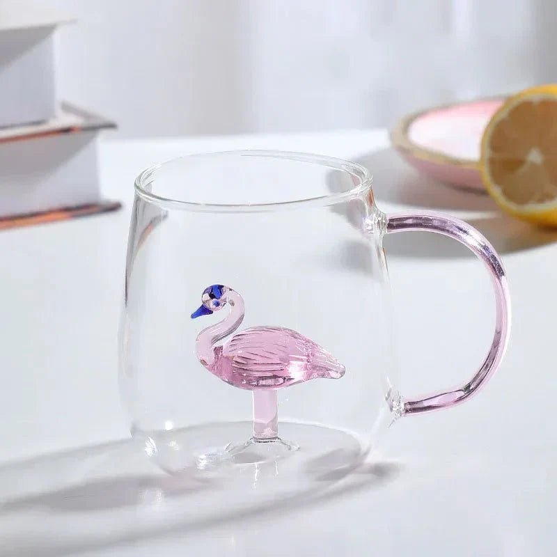 Lena - Borosilicate Glass Mug with 3D Animal Design for Coffee and Tea - Mug - Crane - Seravelle Home