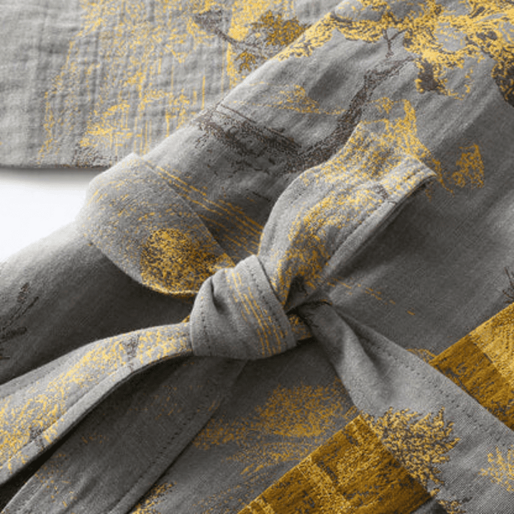 Lena - Soft Kimono Bathrobe Made of Organic Cotton for Home - Robe - Grey - Seravelle Home