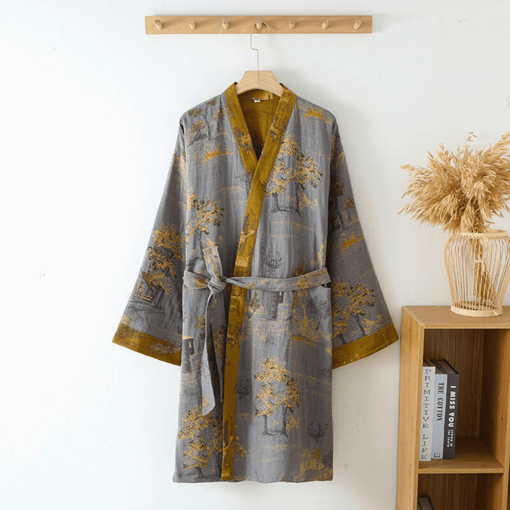 Lena - Soft Kimono Bathrobe Made of Organic Cotton for Home - Robe - Grey - Seravelle Home