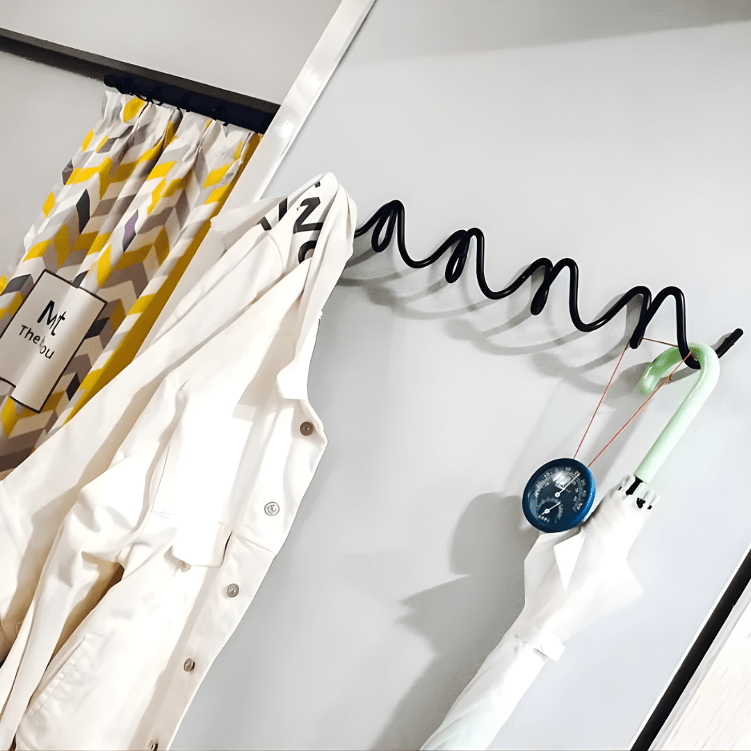 Lina - Minimalist Wall Coat Rack with Modern Metal Design - Hooks - Black - Seravelle Home