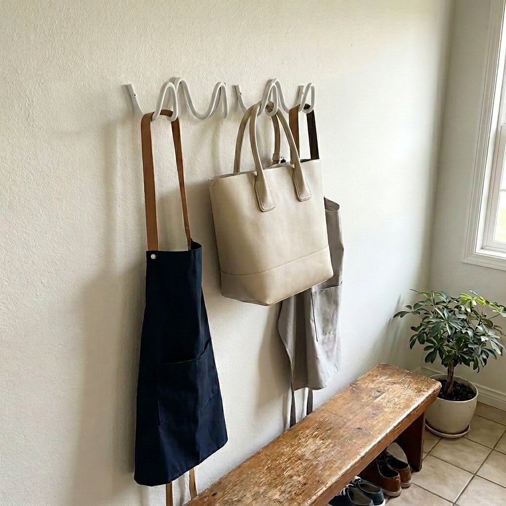 Lina - Minimalist Wall Coat Rack with Modern Metal Design - Hooks - White - Seravelle Home