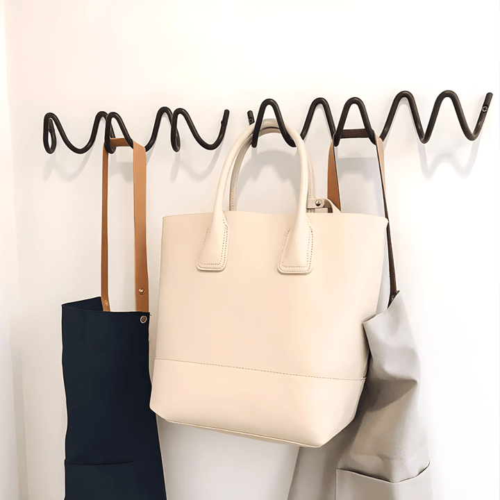 Lina - Minimalist Wall Coat Rack with Modern Metal Design - Hooks - Black - Seravelle Home