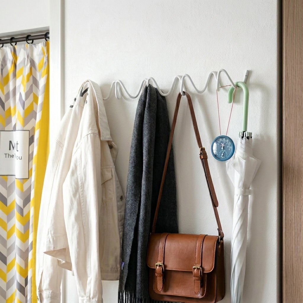 Lina - Minimalist Wall Coat Rack with Modern Metal Design - Hooks - White - Seravelle Home