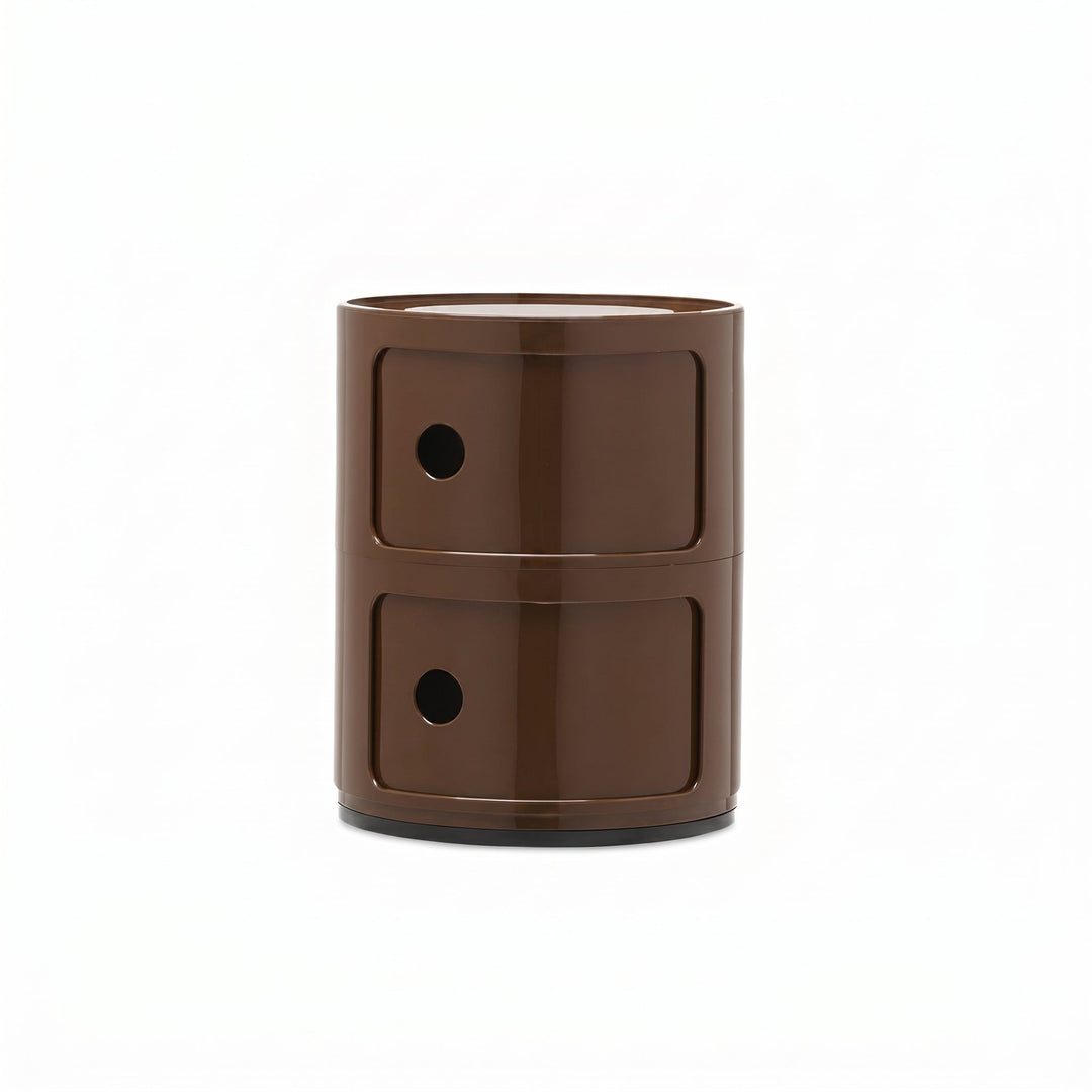 Cylindrical Bedside Table with Revolving Doors and Compartments