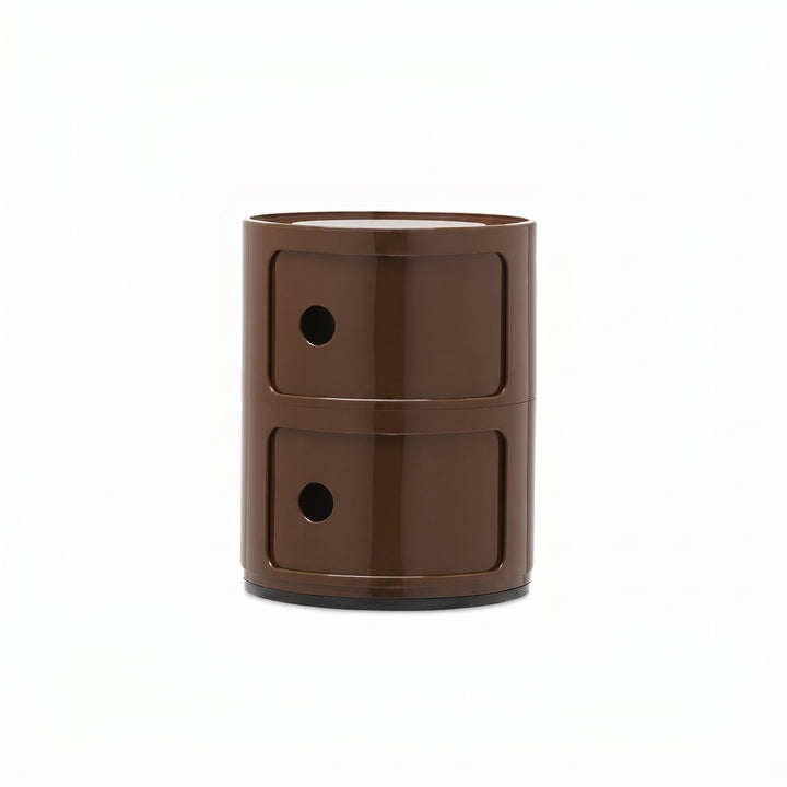 Cylindrical Bedside Table with Revolving Doors and Compartments