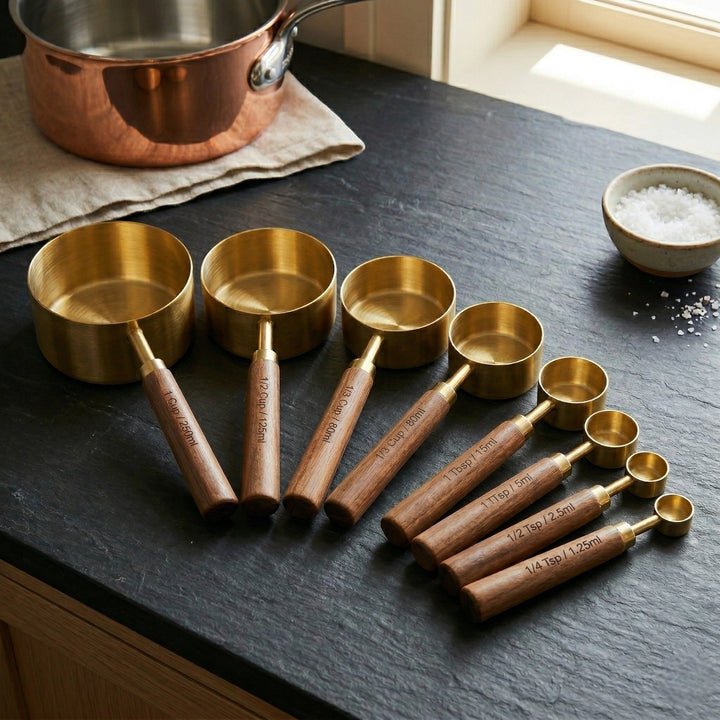 Measuring Cup and Spoon Set with Wooden Handle - Measuring Tools - Complete set - Seravelle Home