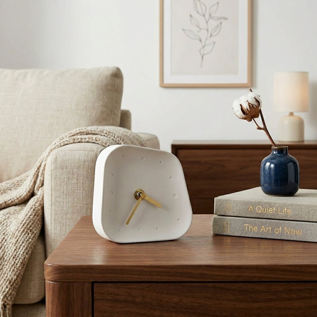 Minimalist Asymmetric Desk Clock - Clock - White - Seravelle Home