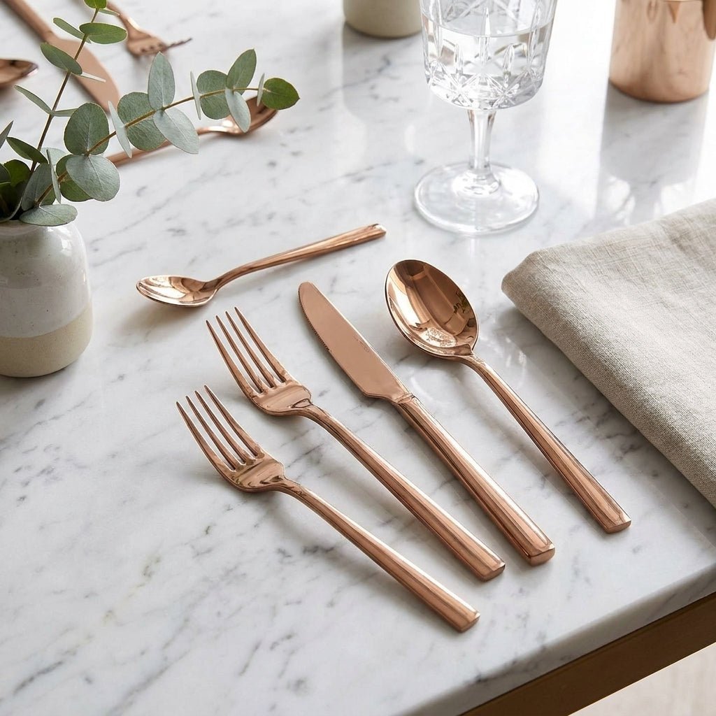 Minimalist Stainless Steel Cutlery Set 30-Piece - Kitchen Utensils - Pink - Seravelle Home