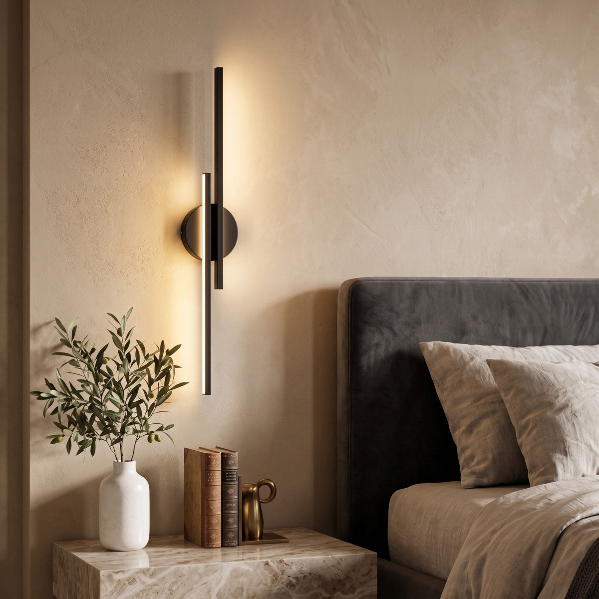 Modern Linear Wall Sconce with Dual Beam Metal Design - Wall Light Fixtures - Black - Seravelle Home