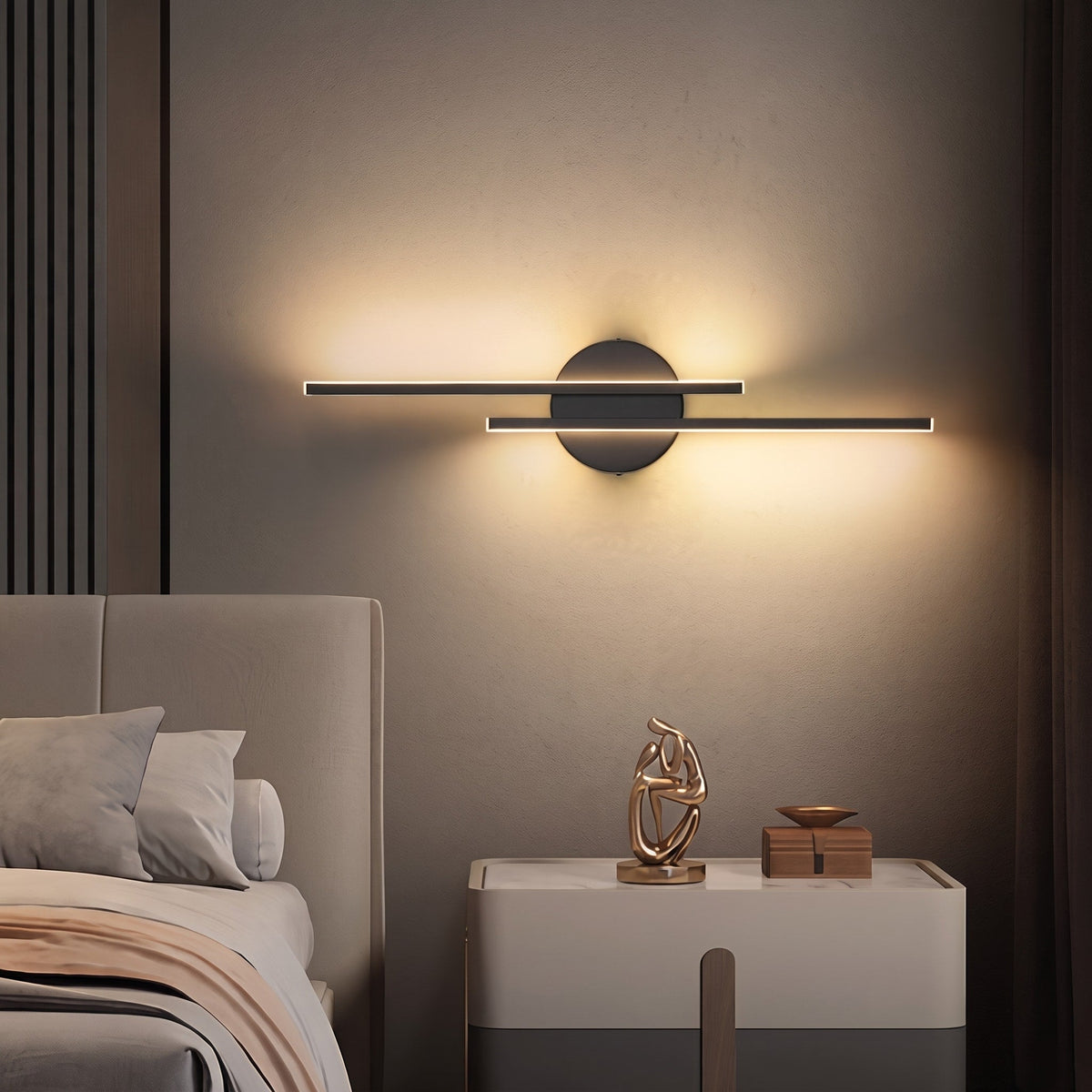 Modern Linear Wall Sconce with Dual Beam Metal Design - Wall Light Fixtures - Black - Seravelle Home