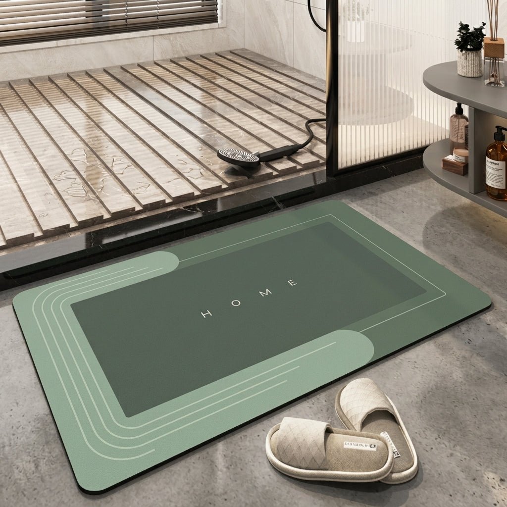 Modern Minimalist Quick-Drying Bathroom & Entrance Runner - Bath Mat - Green - Seravelle Home