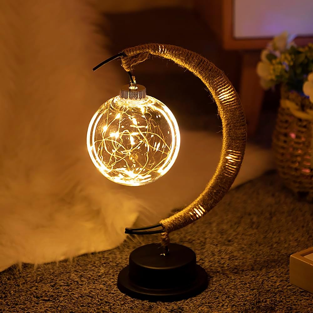 Moon Lamp with Rope Design for Atmospheric Lighting - Table Lamp - Galaxy blue - Seravelle Home
