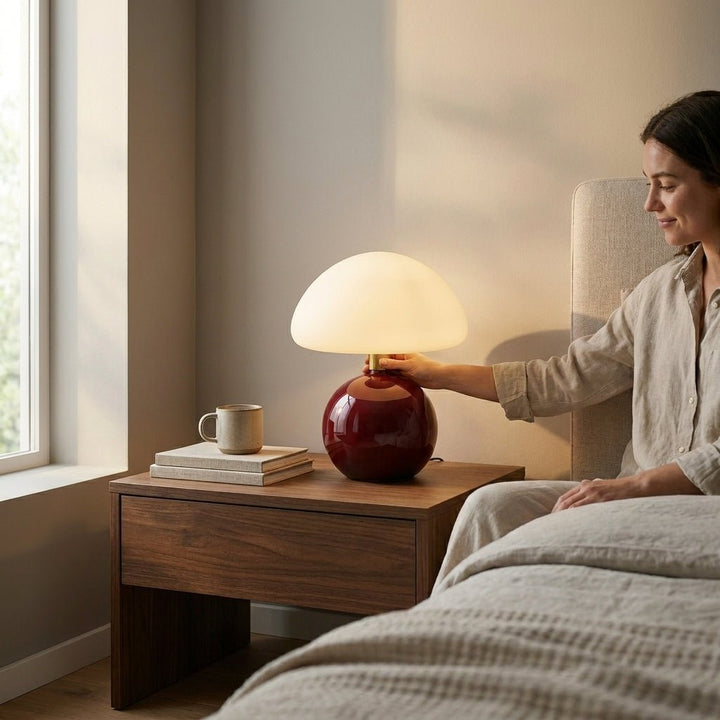 Mushroom Design Table Lamp for Modern Accent Lighting - Table Lamp - Burgundy - Seravelle Home