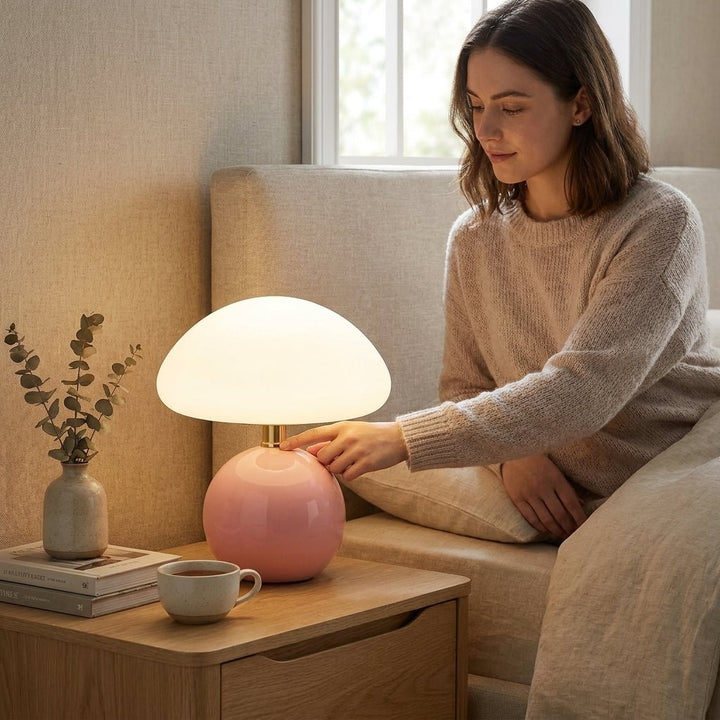 Mushroom Design Table Lamp for Modern Accent Lighting - Table Lamp - Pink - Seravelle Home