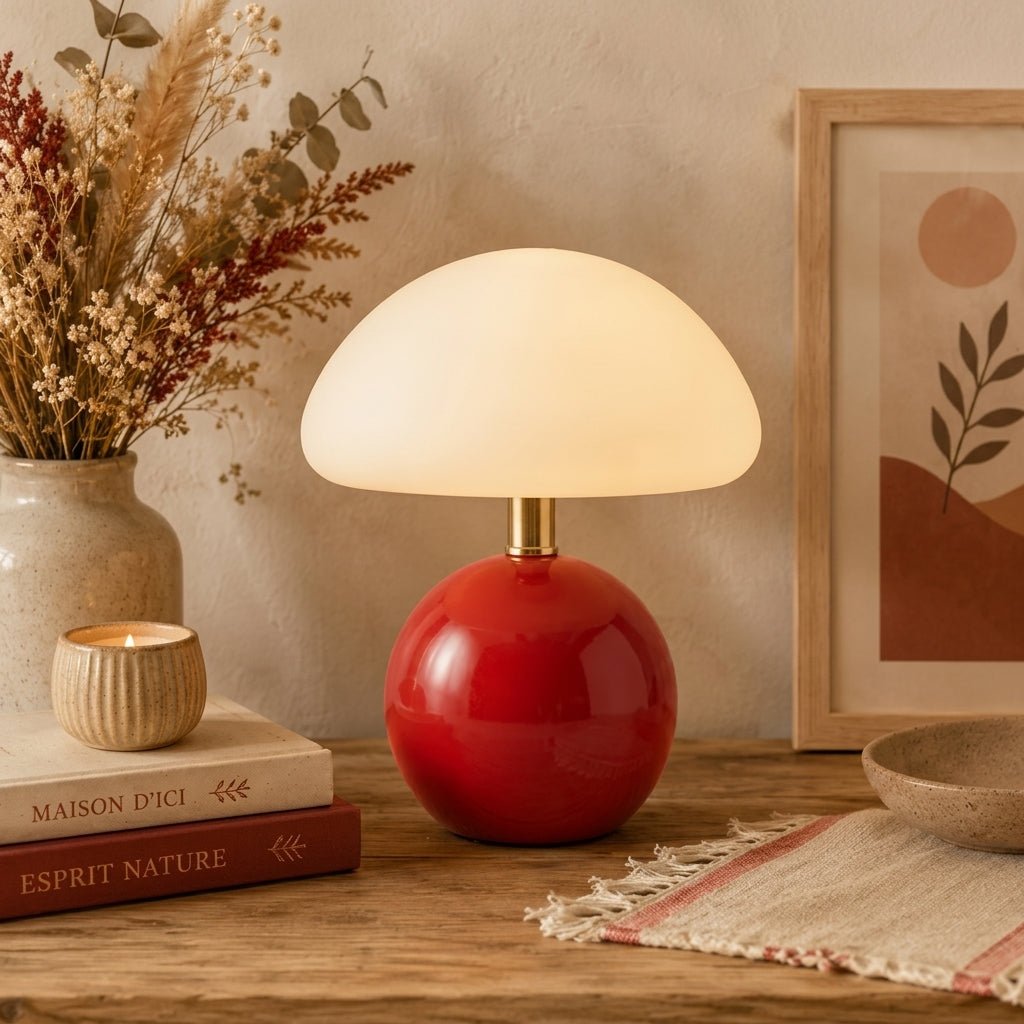 Mushroom Table Lamp with Dome Shade and Round Ball Base - Table lamps - Red - Seravelle Home