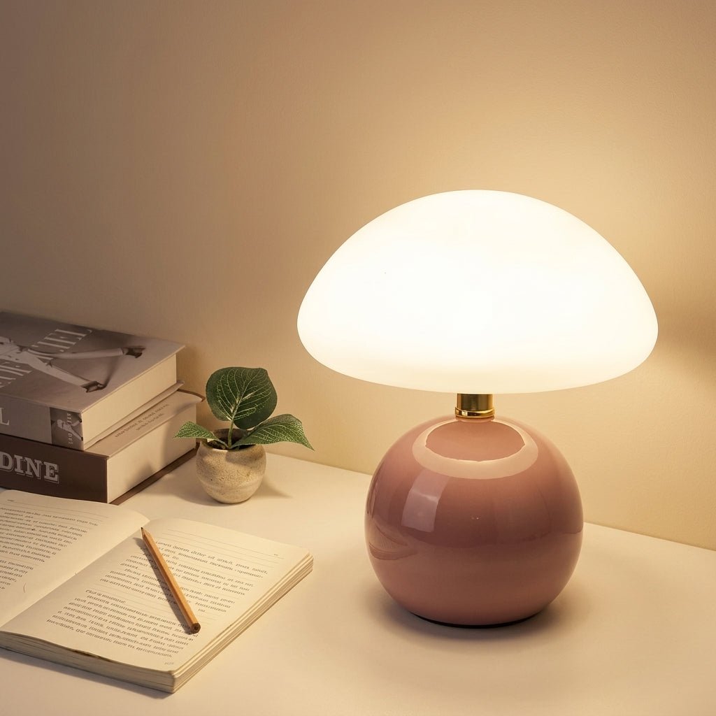 Mushroom Table Lamp with Dome Shade and Round Ball Base - Table lamps - Pink - Seravelle Home