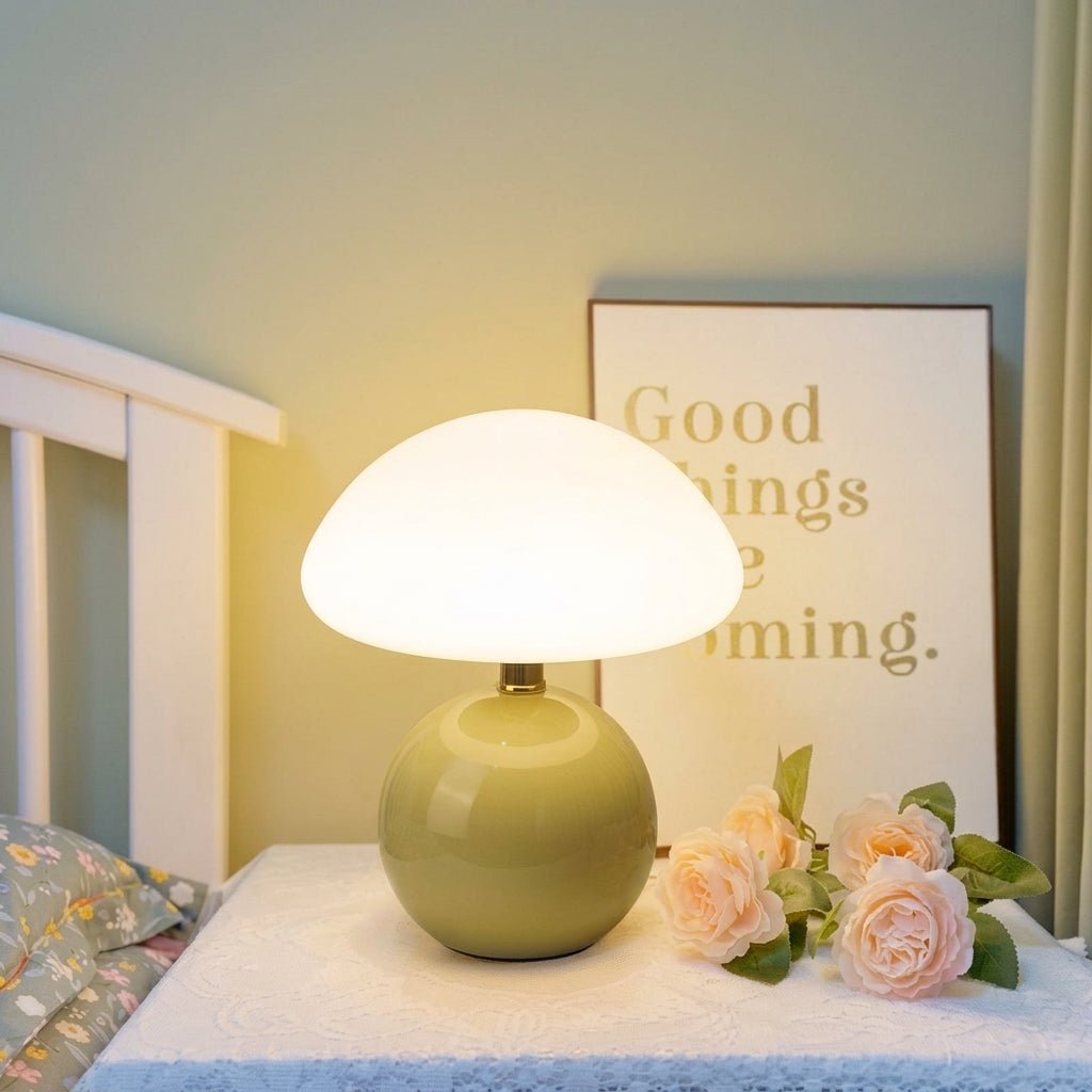 Mushroom Table Lamp with Dome Shade and Round Ball Base - Table lamps - Beige - Seravelle Home