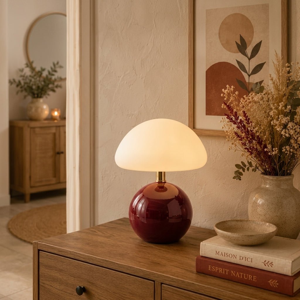 Mushroom Table Lamp with Dome Shade and Round Ball Base - Table lamps - Burgundy - Seravelle Home