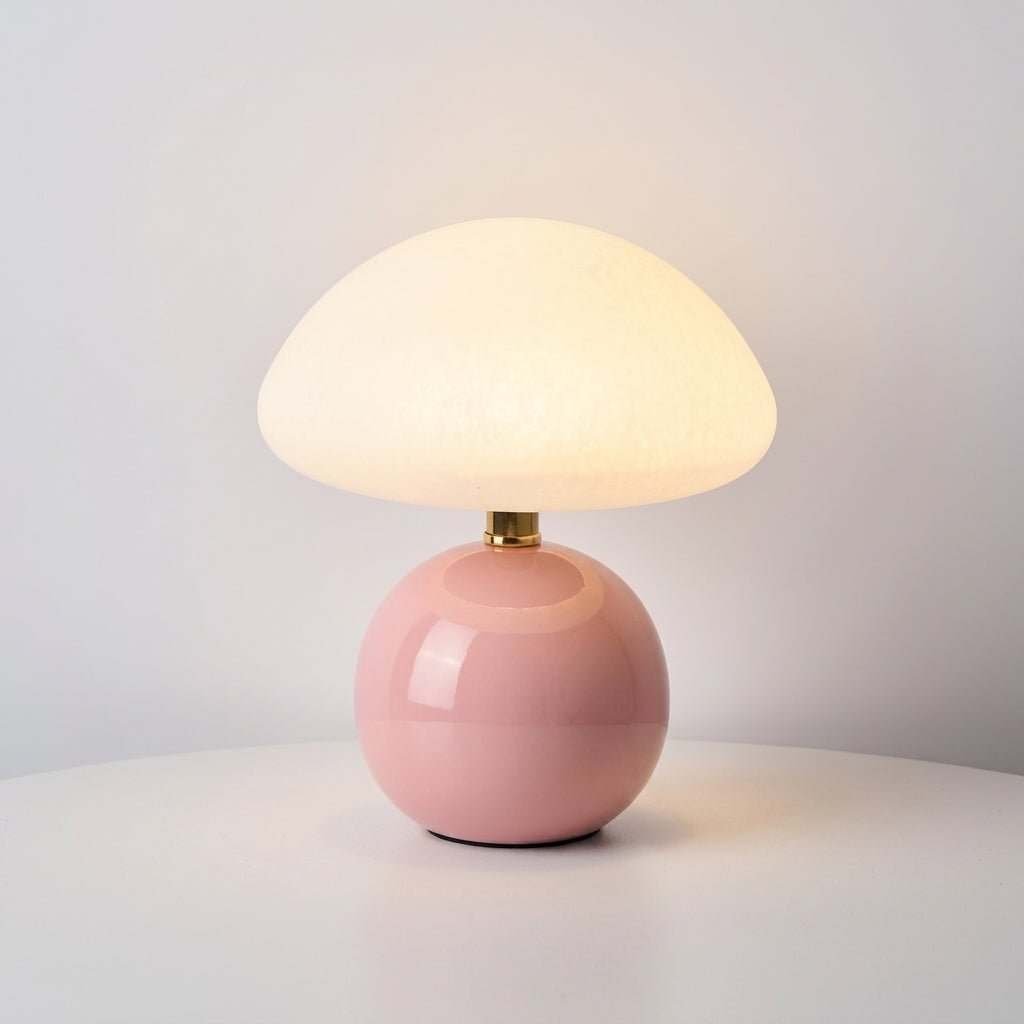 Mushroom Table Lamp with Dome Shade and Round Ball Base - Table lamps - Pink - Seravelle Home