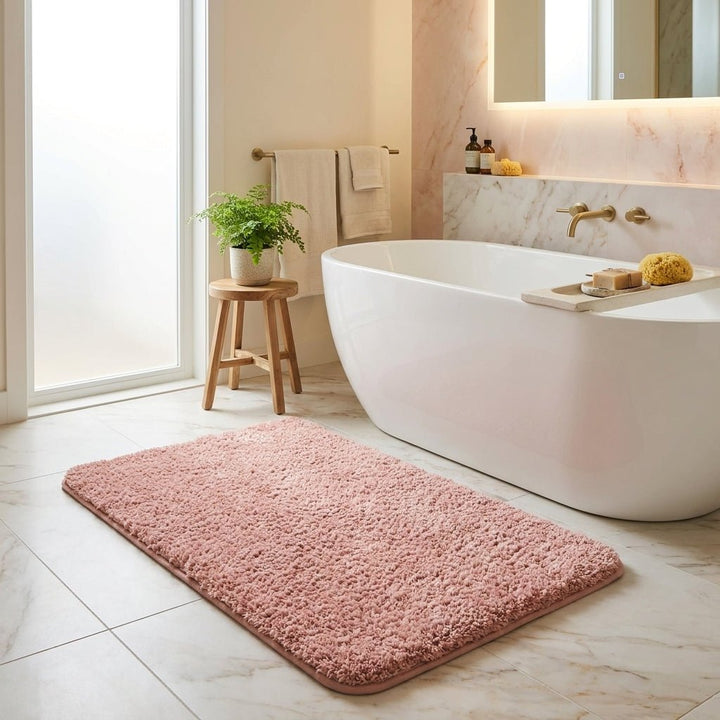 Non - slip bath mat made of soft plush for the bathroom - Bath Mat - Pink - Seravelle Home