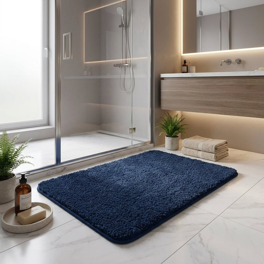 Non - slip bath mat made of soft plush for the bathroom - Bath Mat - Blue - Seravelle Home