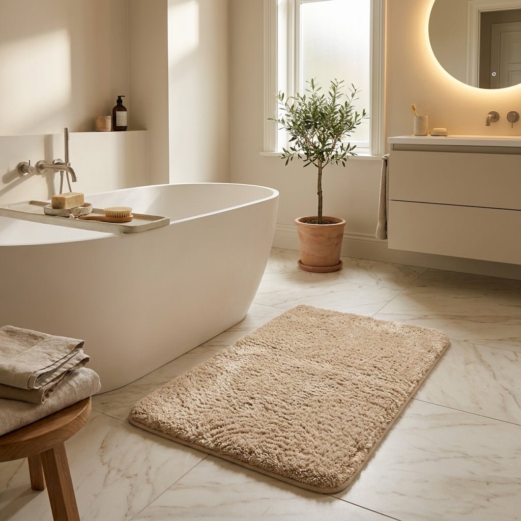 Non - slip bath mat made of soft plush for the bathroom - Bath Mat - Beige - Seravelle Home