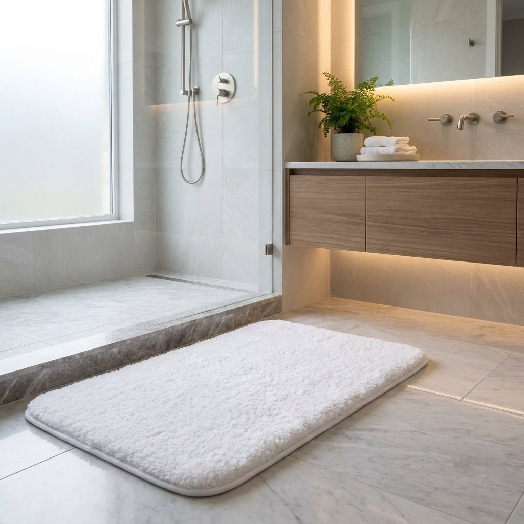 Non - slip bath mat made of soft plush for the bathroom - Bath Mat - White - Seravelle Home