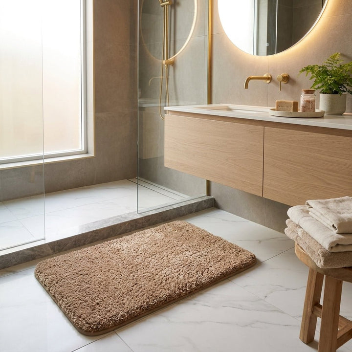 Non - slip bath mat made of soft plush for the bathroom - Bath Mat - Camel - Seravelle Home
