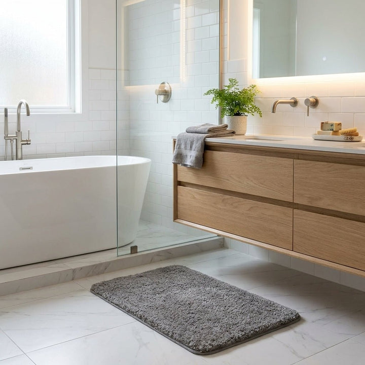 Non - slip bath mat made of soft plush for the bathroom - Bath Mat - Grey - Seravelle Home