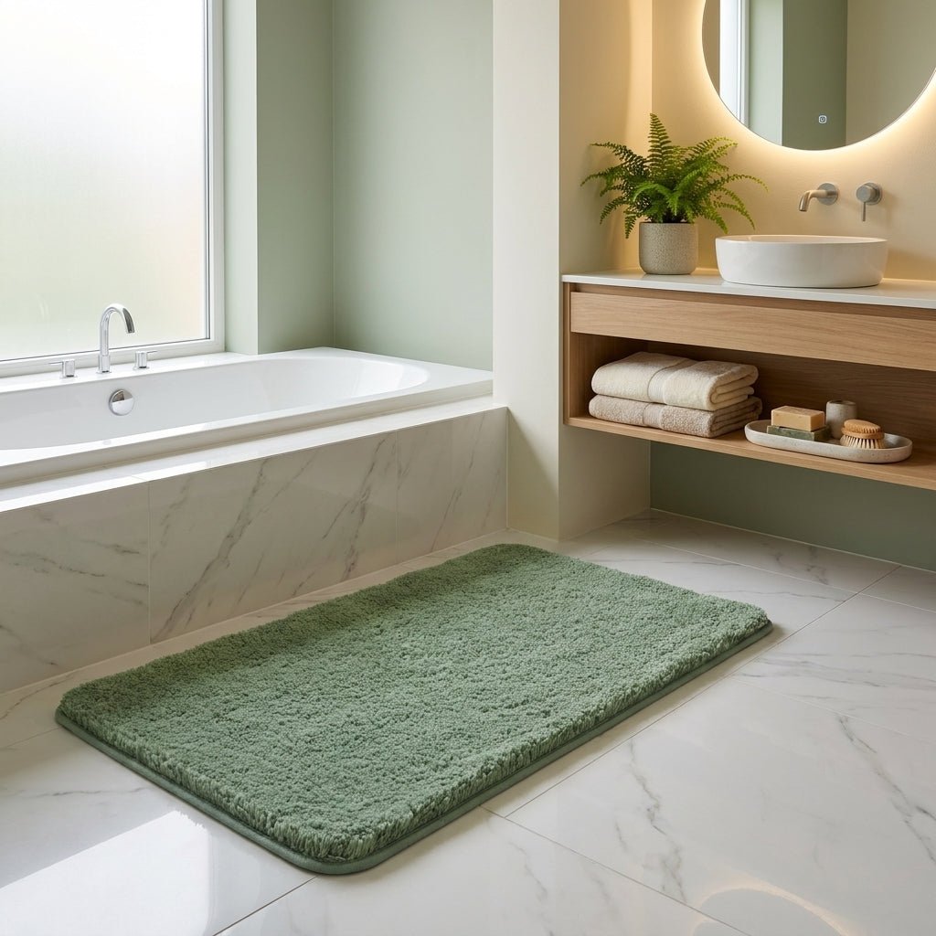 Non - slip bath mat made of soft plush for the bathroom - Bath Mat - Green - Seravelle Home