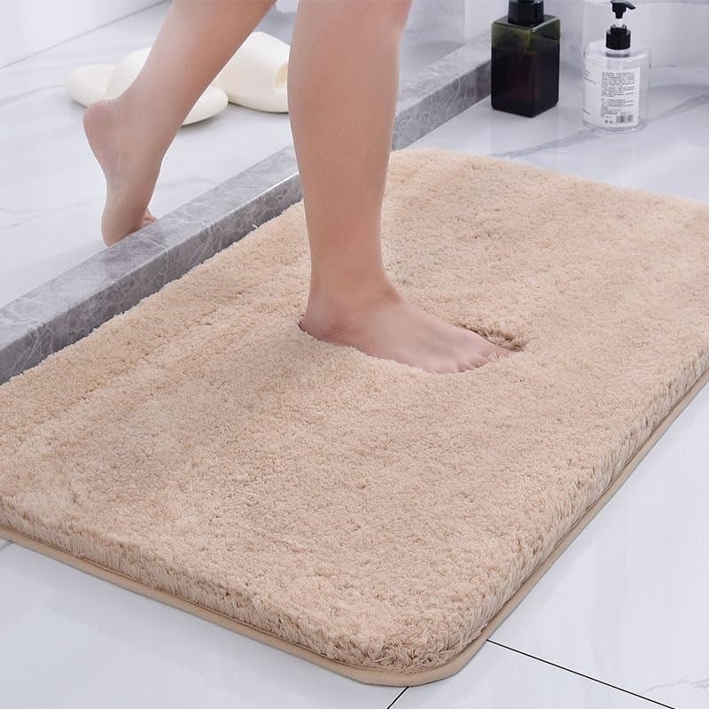 Non - slip bath mat made of soft plush for the bathroom - Bath Mat - Beige - Seravelle Home