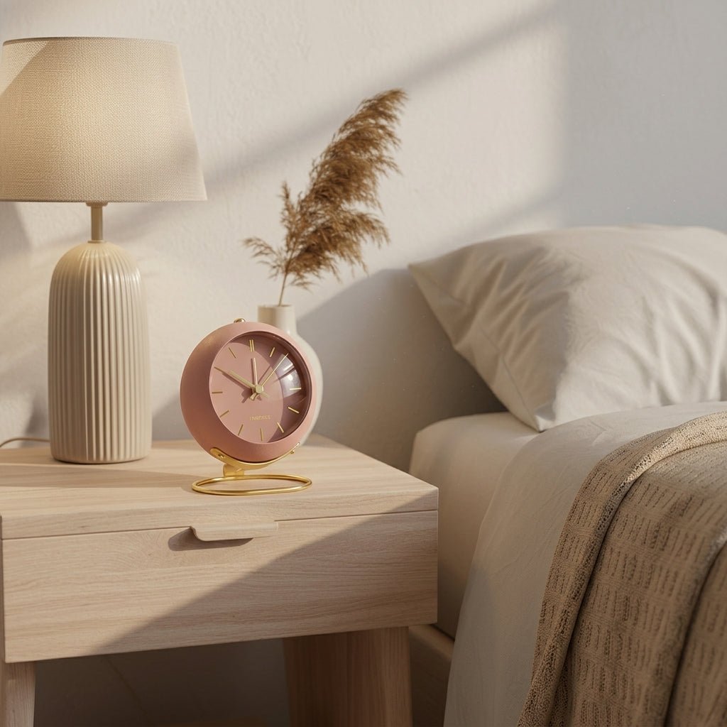 Nordic Minimalist Round Desk Clock with Gold Base - Desk Clock - Pink - Seravelle Home