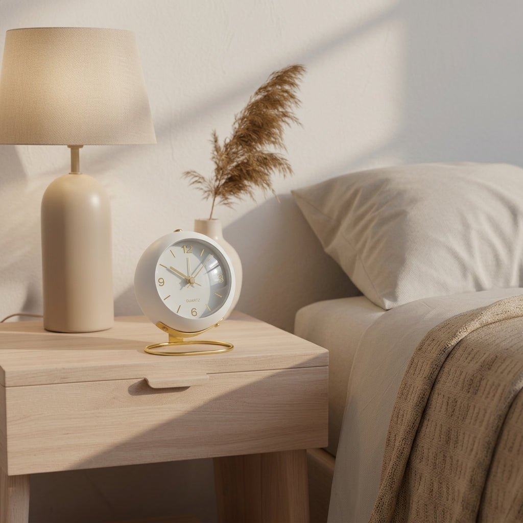 Nordic Minimalist Round Desk Clock with Gold Base - Desk Clock - White - Seravelle Home