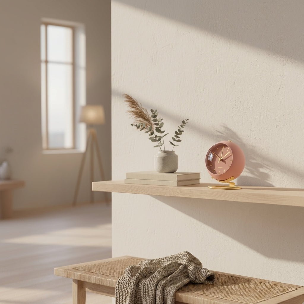 Nordic Minimalist Round Desk Clock with Gold Base - Desk Clock - Pink - Seravelle Home