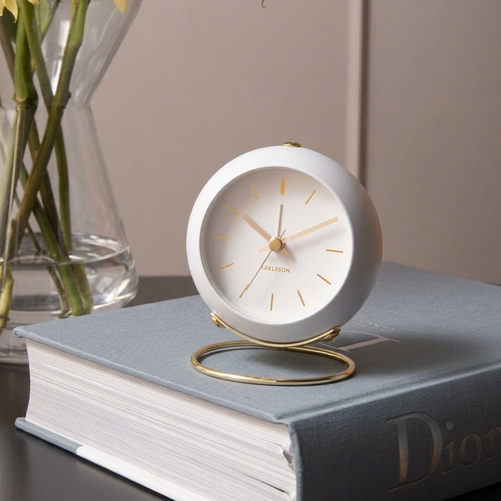 Nordic Minimalist Round Desk Clock with Gold Base - Desk Clock - White - Seravelle Home