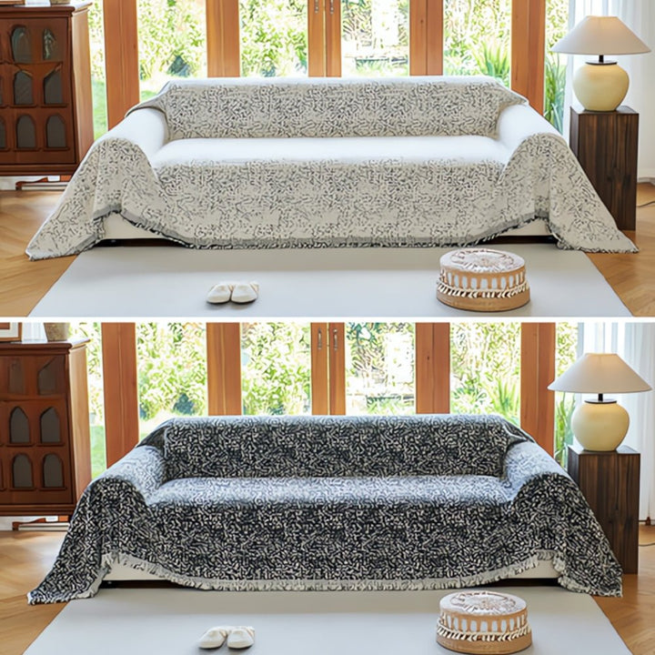 Nordic Speckle Pattern Reversible Sofa Throw - Sofa Cover - Charcoal Ivy - Seravelle Home