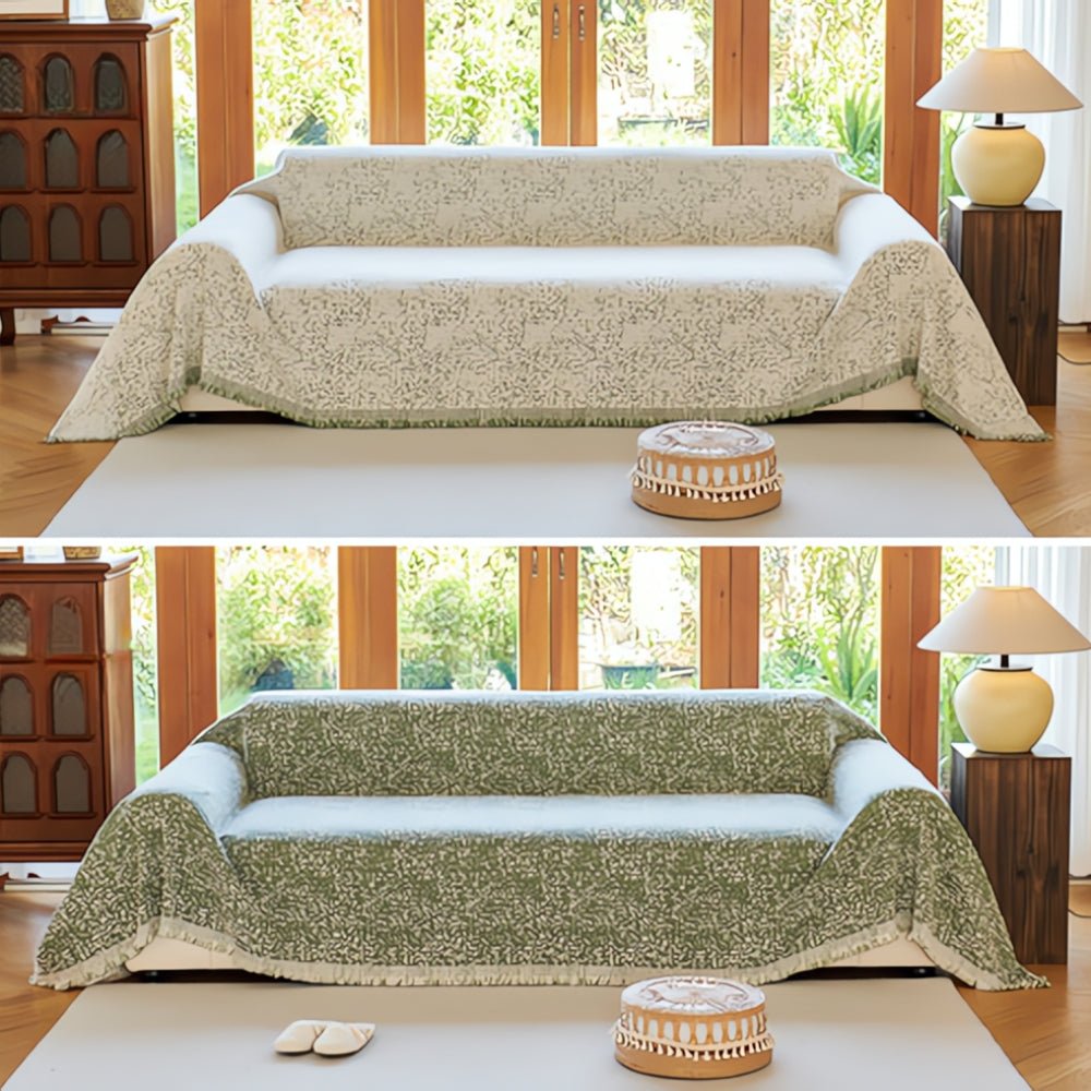 Nordic Speckle Pattern Reversible Sofa Throw - Sofa Cover - Olive Bloom - Seravelle Home