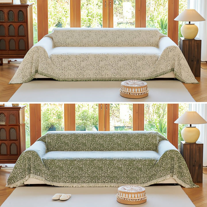 Nordic Speckle Pattern Reversible Sofa Throw - Sofa Cover - Olive Bloom - Seravelle Home