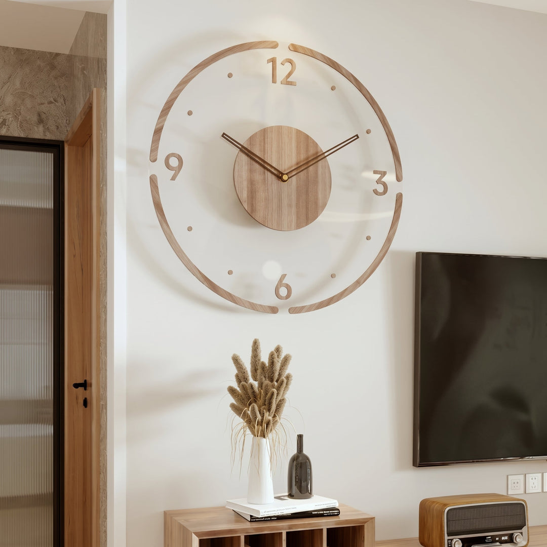 Nordic Wall Clock in Open Design with Wood Detail