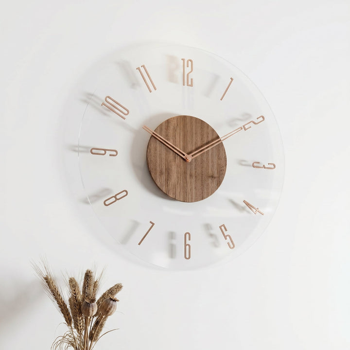Nordic Wall Clock in Open Design with Wood Detail