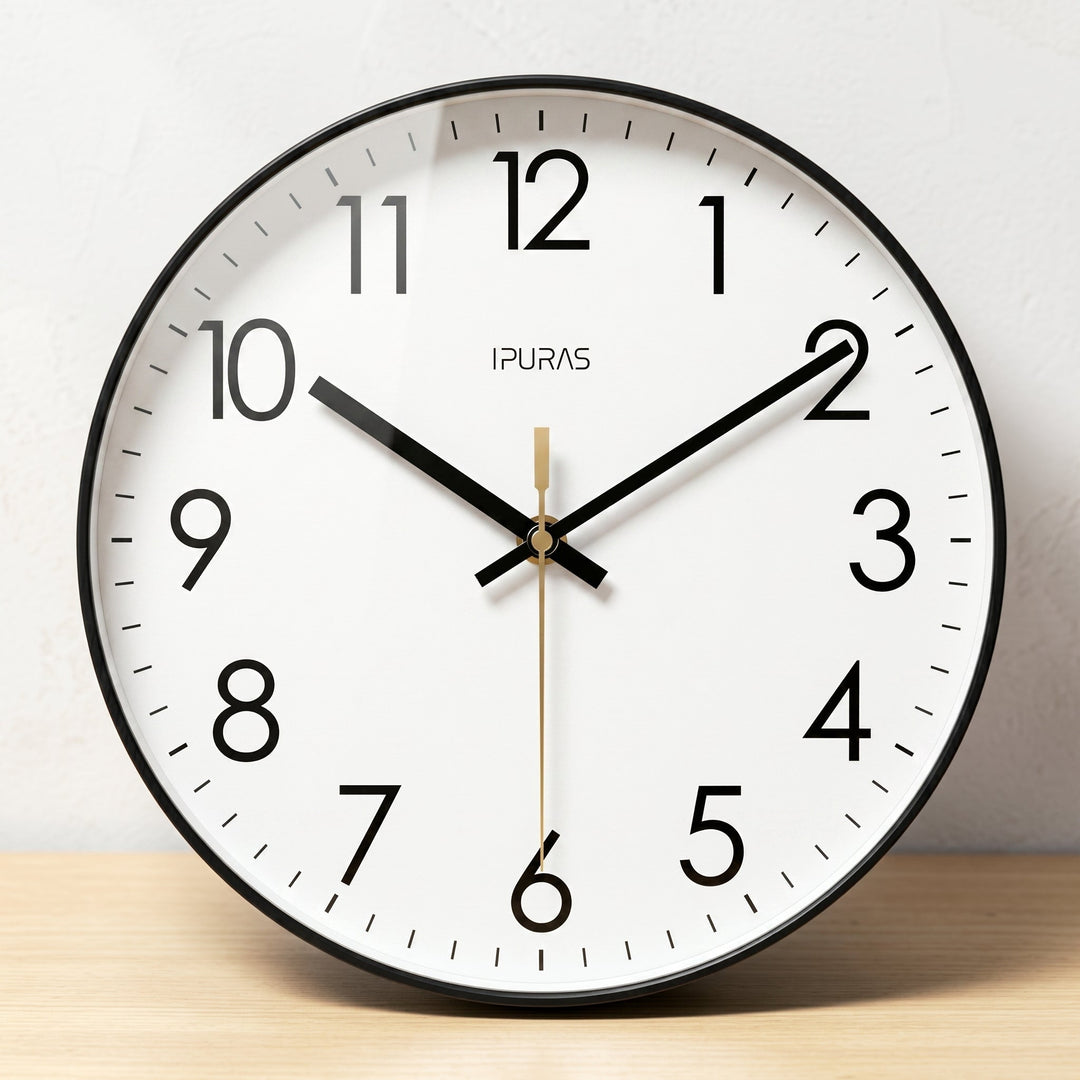 Nordic Wall Clock with Large Numerals and Silent Mechanism