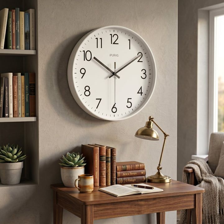 Nordic Wall Clock with Large Numerals and Silent Mechanism