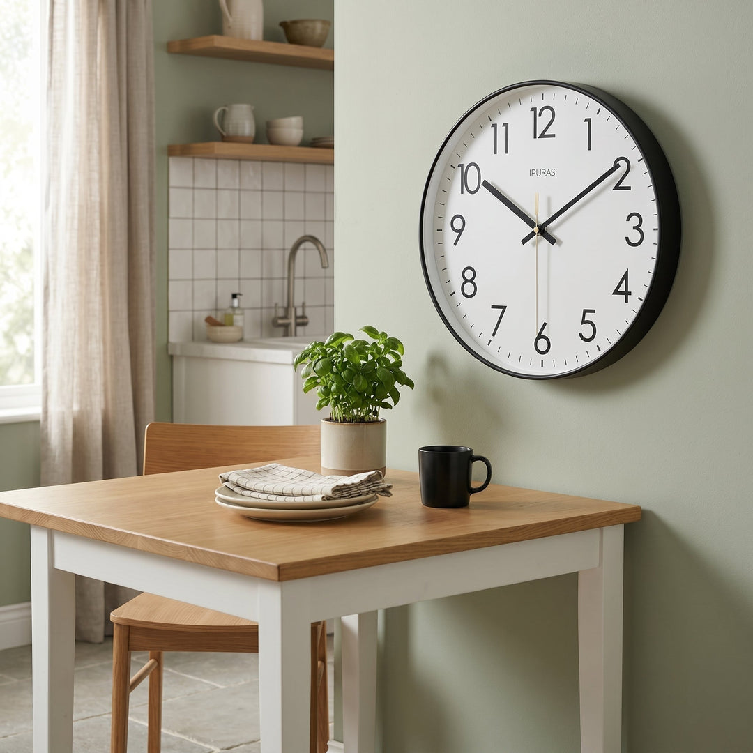 Nordic Wall Clock with Large Numerals and Silent Mechanism