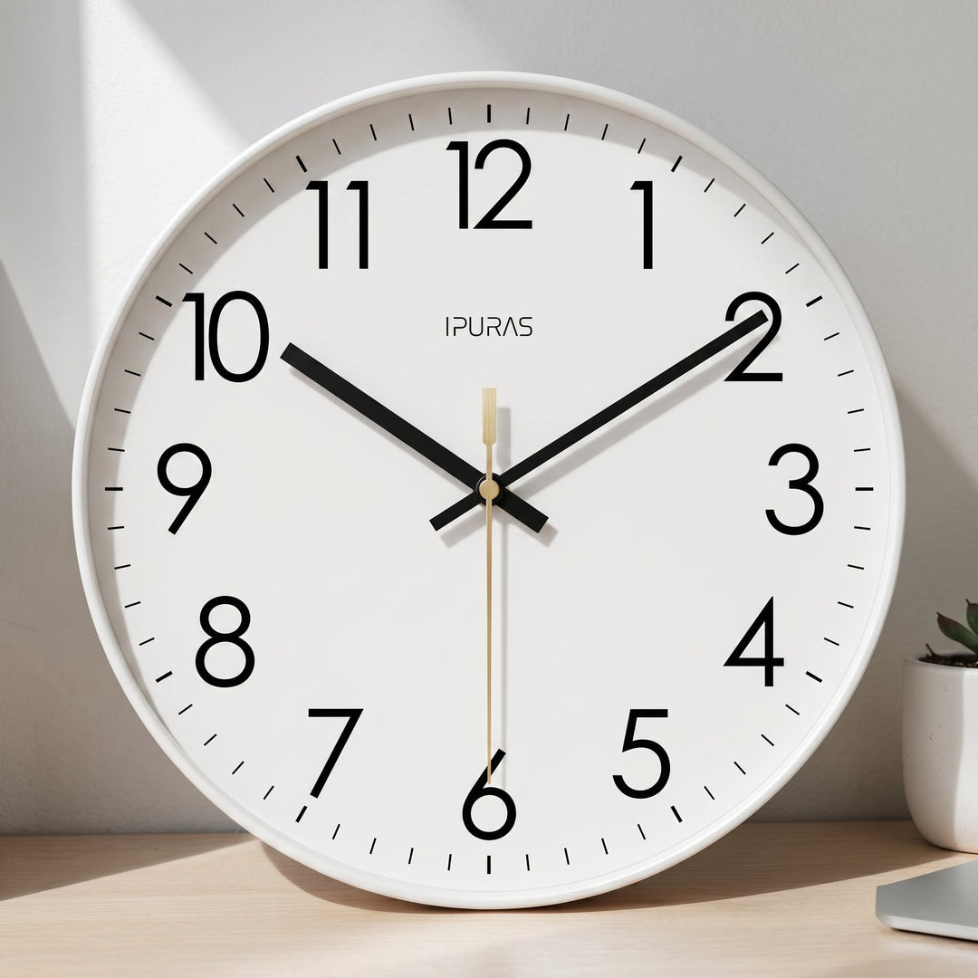 Nordic Wall Clock with Large Numerals and Silent Mechanism