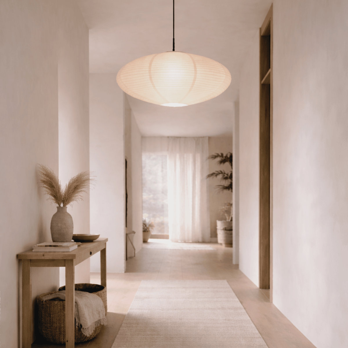 Oval Paper Pendant Light with Adjustable Hanging Height - Pendant Light - M (50 cm) - Seravelle Home