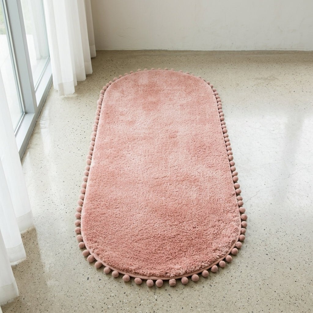 Oval Rug with Pompom Border - Rug and Carpets - Pink - Seravelle Home