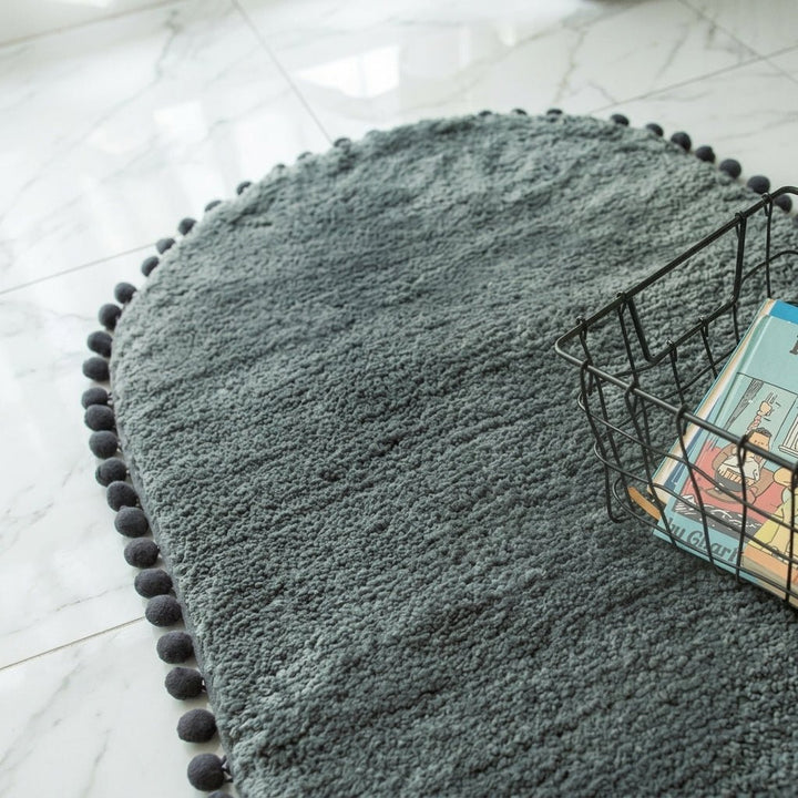 Oval Rug with Pompom Border - Rug and Carpets - Grey - Seravelle Home