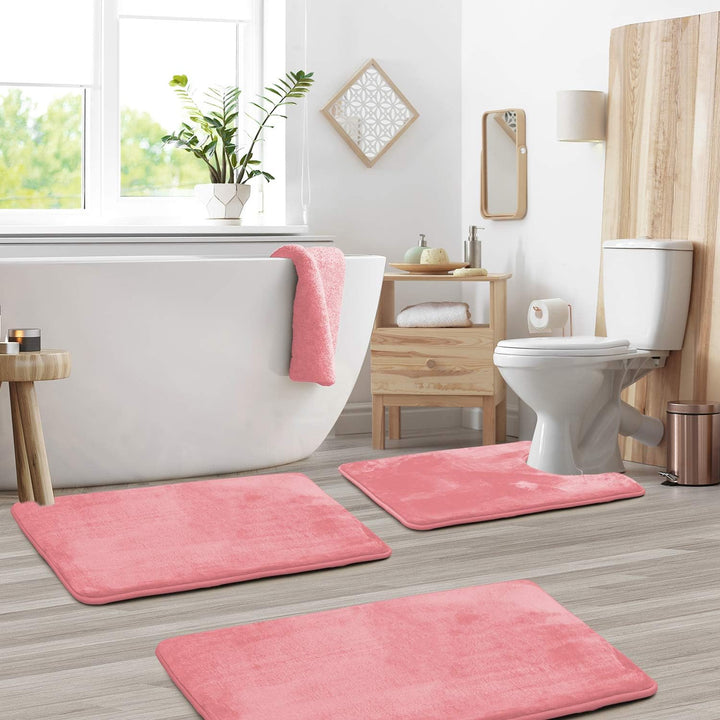 3-Piece Bath Mat Set Made of Soft Coral Fleece